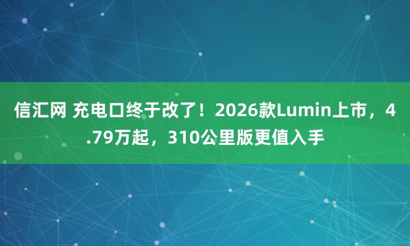 信汇网 充电口终于改了！2026款Lumin上市，4.79万起，310公里版更值入手