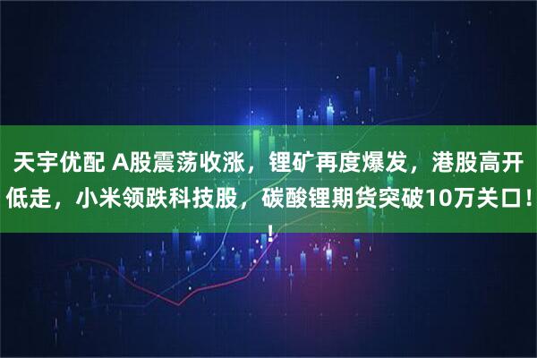 天宇优配 A股震荡收涨，锂矿再度爆发，港股高开低走，小米领跌科技股，碳酸锂期货突破10万关口！